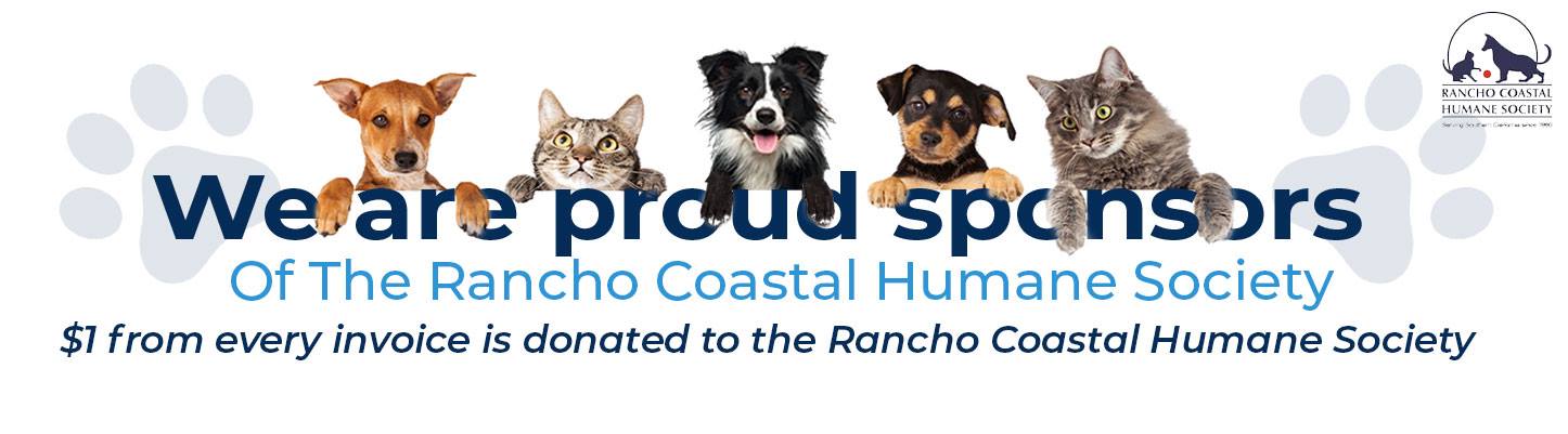 Banner, $1 from every invoice goes to the Rancho Coastal Humane Society